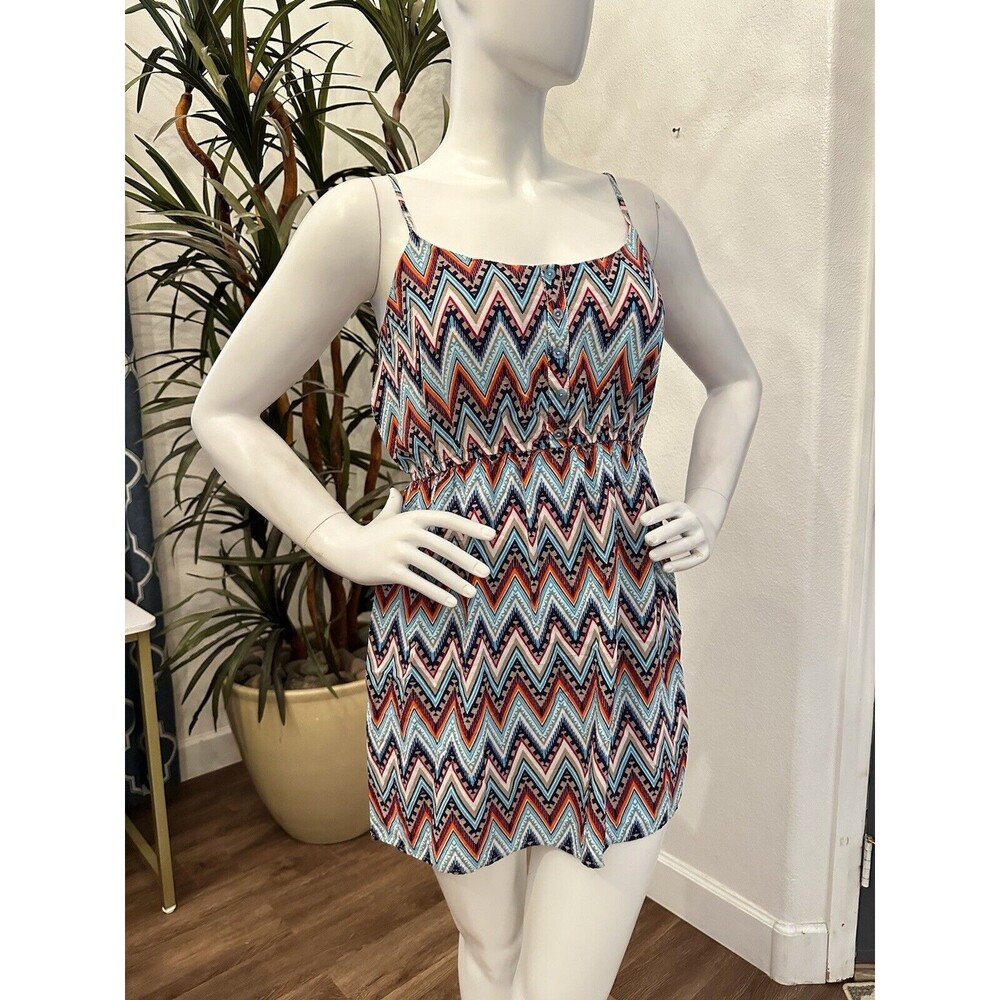 West Loop Slip Dress Large Spaghetti Straps Mini Elastic Waist 8/10 Blue Coral L